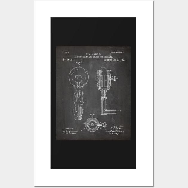 Light Bulb Patent - Edison Invention Industrial Design Art - Black Chalkboard Wall Art by patentpress